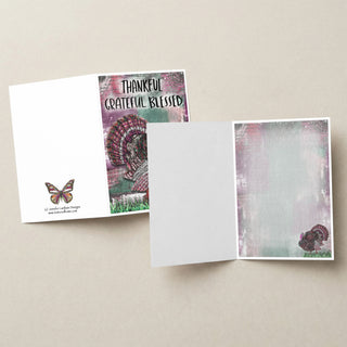 Thankful Turkey Greeting Card - Pink Thanksgiving Blank Art Notecard