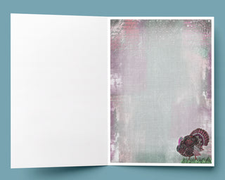 Thankful Turkey Greeting Card - Pink Thanksgiving Blank Art Notecard