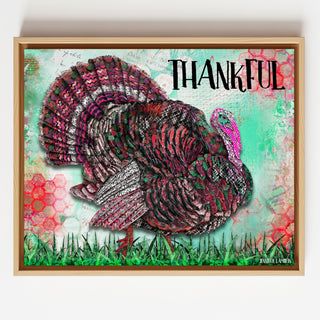 Thankful Turkey Art Print - Pink Thanksgiving Nature Decor