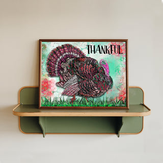 Thankful Turkey Art Print - Pink Thanksgiving Nature Decor