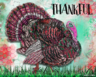 Thankful Turkey Art Print - Pink Thanksgiving Nature Decor