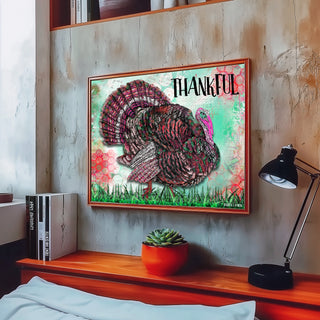 Thankful Turkey Art Print - Pink Thanksgiving Nature Decor