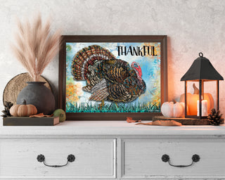 Thankful Turkey Art Print - Whimsical Thanksgiving Nature Decor
