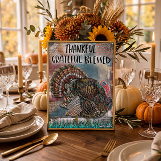 Thankful Turkey Art Print - Grateful Blessed Thanksgiving Quote