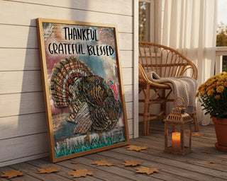 Thankful Turkey Art Print - Grateful Blessed Thanksgiving Quote