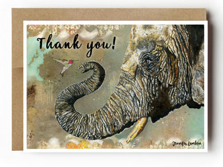 Thank You Elephant Greeting Card - Hummingbird Art