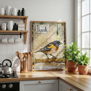 Think Bird Art Print - Industrial Boho Cottage