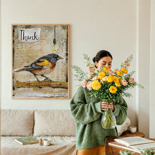 Think Bird Art Print - Industrial Boho Cottage