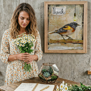 Think Bird Art Print - Industrial Boho Cottage