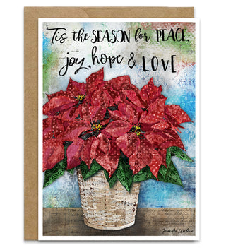 Christmas Poinsettia Greeting Card - Peace Joy Hope & Love Art
