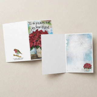 Christmas Poinsettia Greeting Card - Peace Joy Hope & Love Art