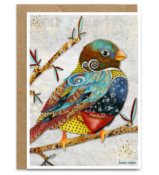 Twilight Coffee Bird Greeting Card - Tea Cup Stars Art