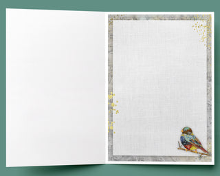 Twilight Coffee Bird Greeting Card - Tea Cup Stars Art
