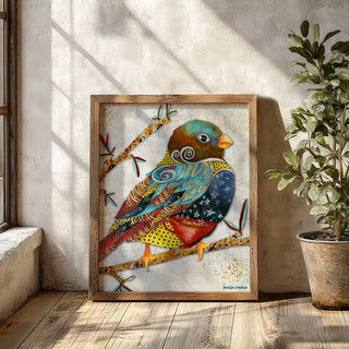 Twilight Coffee Bird Art Print - Whimsical Watercolor Woodland Animal