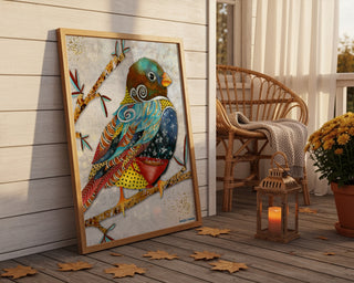 Twilight Coffee Bird Art Print - Whimsical Watercolor Woodland Animal