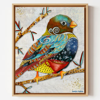 Twilight Coffee Bird Art Print - Whimsical Watercolor Woodland Animal