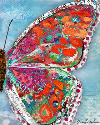 Watermelon Sunrise Butterfly Wing Art Print - Bright Coastal Garden Decor