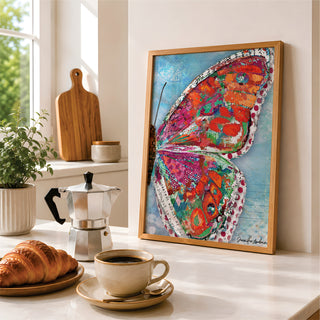 Watermelon Sunrise Butterfly Wing Art Print - Bright Coastal Garden Decor