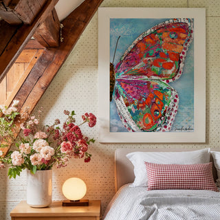 Watermelon Sunrise Butterfly Wing Art Print - Bright Coastal Garden Decor