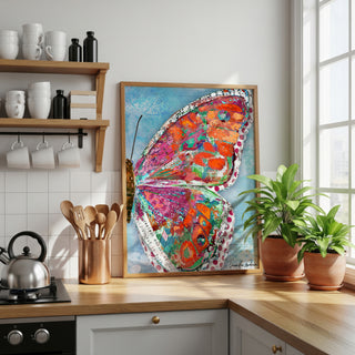 Watermelon Sunrise Butterfly Wing Art Print - Bright Coastal Garden Decor
