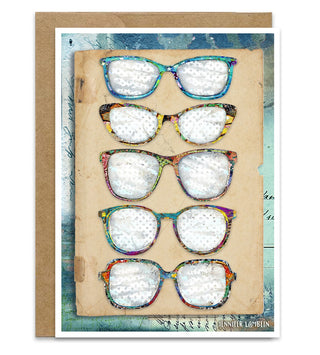 Whimsical Glasses Greeting Card - Retro Modern Fashion Eye Art
