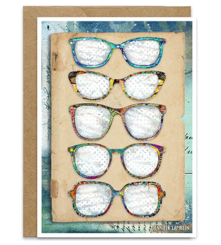 Whimsical Glasses Greeting Card - Retro Modern Fashion Eye Art