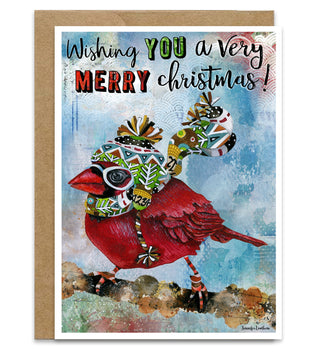 Very Merry Christmas Bird Greeting Card - Cardinal Art