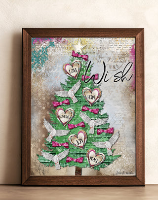 Wish Peace Christmas Tree Art Print -  Love Comfort & Joy
