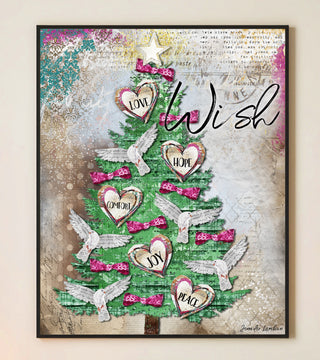 Wish Peace Christmas Tree Art Print -  Love Comfort & Joy