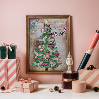 Wish Peace Christmas Tree Art Print -  Love Comfort & Joy