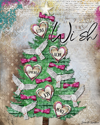 Wish Peace Christmas Tree Art Print -  Love Comfort & Joy
