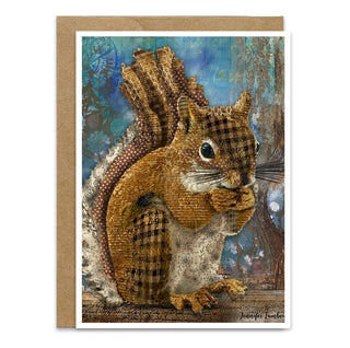 Greeting Card with a cute woodland squirrel and wildflowers. Artwork by Jennifer Lambein. 