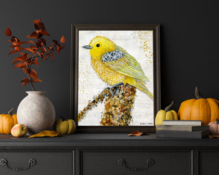 Yellow Starlight Tilly Bird Art Print - Watercolor Woodland Nature