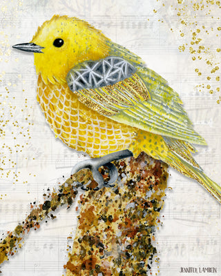 Yellow Starlight Tilly Bird Art Print - Watercolor Woodland Nature